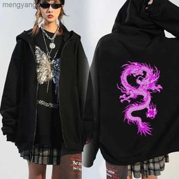 Women's Hoodies Sweatshirts Chinese Dragon Print Gothic Streetwear Long Sleeve Zip Up Hoodies Y2k Grunge Clothes Sweatshirt Fashion Punk Sport Coat Pullover T23628