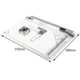 Whiteboards Portable A3 Drawing Board Draught Painting Board with Parallel Rulers Corner Clips Headlock Adjustable Angle Art Draw Tools