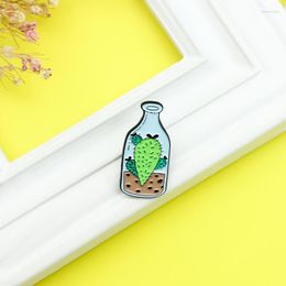 Brooches Green Cactus Enamel Brooch Potted Plants In Glass Bottles Lapel Pin Fun Punk Custom Badge Gifts For Friends