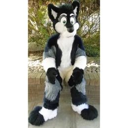 Husky Mascot Costume black white Canine Animal Fursuit Fox Hound Long Haired Clothing Halloween Party Performance Outfit