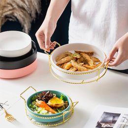 Bowls Nordic Ceramic Bowl Set With Tray Creative Pizza Pasta Plate Non-slip Tableware Salad Noodle Ramen Kitchen Items