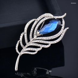 Brooches SINLEERY Big Blue Stone Feather Women Pin Party Wedding Accessories Fashion Jewellery SSB