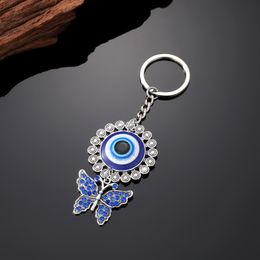 Classic Design Antique Silver Blue Evil Eye Key Chain Animal Pendant Crafting Keychain Hanging Ornament Jewellery for Gift