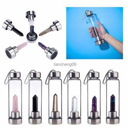 water bottle Drop Shipping Natural Crystal Point Healing Obelisk Wand Elixir Quartz Crystal Water Bottle To wand heals energy st L230620