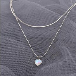 Pendant Necklaces Moonstone Heart Necklace For Women White Gold Colour Thick Plated Sweater Chain Fashion Jewellery Female