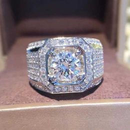 Custom Genuine Moissanite Round Diamond Mens Ring 10k 14k 18k Solid White Gold Solitaire