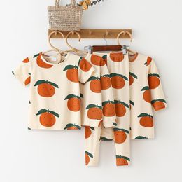 Clothing Sets Toddler Boy Girl Clothes Family Matching Clothes Cotton Casual T-shirt Dresses Orange Baby Romper Legging Kids Tees Clothes 230628