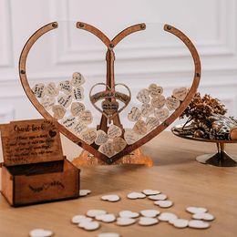 Party Favour Heart Shape Transparent Wedding Guest Book Wooden Wedding Decor-Drop Heart Guestbook Decoration Signature Guestbook Wooden Box 230627