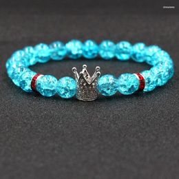 Strand Blue Crystal Explosive Round Bead Hand String Classic Micro Inset Crown Accessories Fashion Elastic Bracelet For Women Men