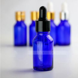 Blue 15ml Essential Oil Round Dropper Bottles Glass Serum Bottle 15 ml with Black Silver Gold Cap Rleck