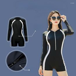 Women's Swimwear One Piece Swimsuit Female Conservative Flat Angle Cover Belly Bikini Swimsuits Sunscreen Long-sleeved Professional A178