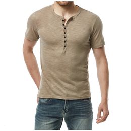 Men's TShirts Casual Blouse Classical Shirt Fashion Short Sleeve Henley Neck Summer Handsome Shirts 230627