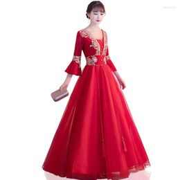 Ethnic Clothing Elegant Chinese Style Women Wedding Qipao Red Bride Embroidery Modern Cheongsam Long Party Gown Vestido