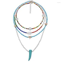 Choker Boho Multilayer Bead Necklace Design Fashion Simple Selling Ethnic Beach Seed Horn For Women Gift