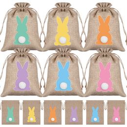 Gift Wrap 24Pcs Easter Linen Gift Bag Spring Easter Party Bunny Candy Cookie Packaging Bags Kids Birthday Party Decoration Rabbit Pouch 230627