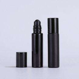 10ML Aluminium Cap Glass Roll On Bottle For Cosmetics Portable Roller Bottles Refillable Black Stone Ball 300Pcs Lot Icsdp