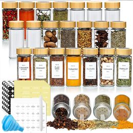 Kitchen Storage Organisation Glass Seasoning Jars With Bamboo Lid Salt Shaker Pepper Bottles Spice Organiser Set 230627