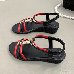 Sandals 2023 Fashion Summer Women's Black Anti-slip Basic Outdoor Low-heel Open-toe Shoes Large Party 35-43