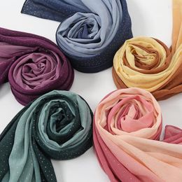 Scarves 2023 Summer Two-tone Gradient Pearl ChiffonSolid Hijab Women Long Soft Wrap Scarf Shawl Femme Muslim Hijabs Tassel