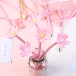 Pens 36 pcs/lot Pink Cherry Sakura Gel Pen Cute Silicone 0.5 mm Black Ink Neutral pen office School writing Supplies Stationery gift