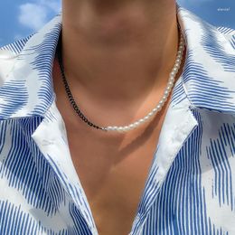 Chains IngeSight.Z Imitation Pearl Chain Choker Necklaces Asymmetrical Black Colour Link Collar Women Men Neck JewelryChains Gord22