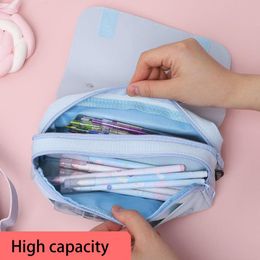 Bags Sakura Pencil Bag PU Leather Pen Case Kawaii Stationery Ruler Pouch for School Girl Sweet Eraser Holder Gift Box Flowers Storage