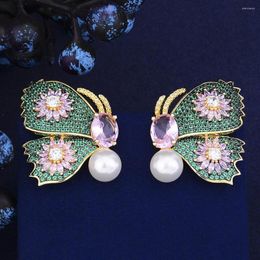 Dangle Earrings Brand 34 35 Mm Personality Butterfly Imitation Pearl Cubic Zirconia Jewellery Boucle D'oreille Femme 2023