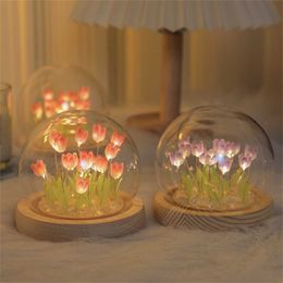 Lights Handmade Tulip Night Light Heat Shrinkable Film DIY Material Bedside Ornament Home Decor Exquisite Gift For Mother Gitlfriend HKD230628