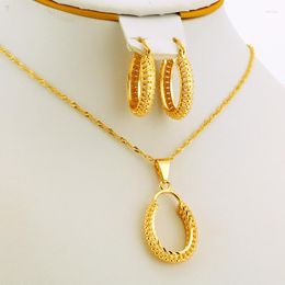 Necklace Earrings Set Nigerian Pendant And For Women/Girls Wedding Bride Gift 24k Gold Colour Arab Dubai Sets Africa Ethiopian Jewellery
