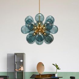 Lustres Nordic Blue Lustre Lustre Luxo Design Dourado Lâmpada Parlor Led Loft Deco El Hall Quarto Sala De Jantar Bolha