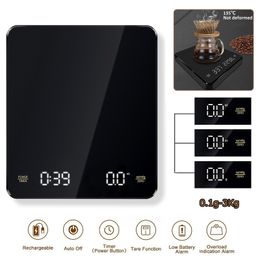 Household Scales Coffee Electronic Scales Pour Over Espresso 3kg 0.1g LED Auto Timer Smart Kitchen Scale Built-in Battery USB Charging 230628