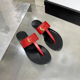 Designer leather thong men sandal with double letter Black white leather Flat sole luxury women shoes flip-flops sandals 01