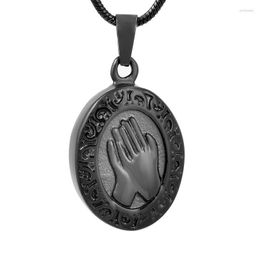 Chains IJD9762 Round Stainless Steel Praying Hands Cremation Ashes Jewellery Urn Necklace For Unisex-Adult With Free Plastic Funnel