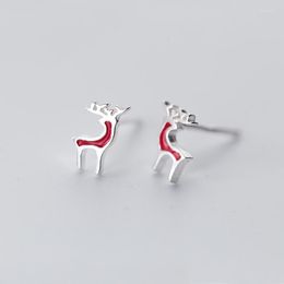 Stud Earrings MloveAcc Lovely Literary Fresh Fashion 925 Sterling Silver Jewelry Cute Red Enamel Deer Christmas Gift