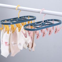 Hangers Roller Retractable Laundry Rack Underwear Socks Hook Hanger Dryer 12 Clips Plastic Housekeeping Storage Home