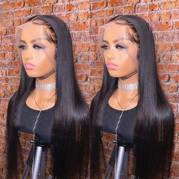 180%Density 26Inch Brazilian Soft Silky Straight Natural Black PrePlucked Lace Front Wig For Women With Baby Hair Heat