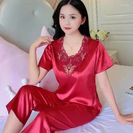 Women's Sleepwear Plus Size 3XL Satin Pajamas Set Women's Casual Pants 2 Piece Female Home Suit Sets Nightwear