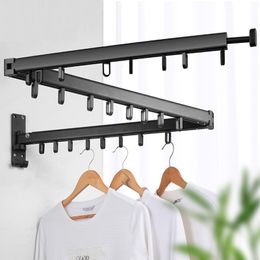 Hangers Racks Retractable Cloth Drying Rack Folding Clothes Hanger Wall Mount Indoor Outdoor Space Saving Aluminium Home Laundry Clothesline 230627