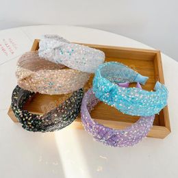 Fashion Hairband For Women Shining Sequin Mesh Headband For Girls Center Knot Turban Headwear Hair Accessories