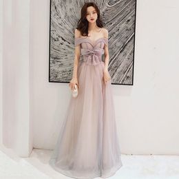 Ethnic Clothing Pink Lacing Up A Line Long Prom Dresses Women Off Shoulder Party Formal Evening Gowns