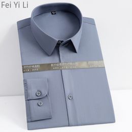 Men's Dress Shirts Men's Classic Long Sleeve Stretch Bamboo-fiber Easy-Care Dress Shirt Pocketless Design Standard-fit Business Office Shirts 230628