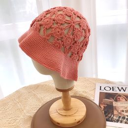 Fashion Hollow Hook Flower Bucket Hat Female Summer Version Sunscreen Ultraviolet Sun Hat Breathable Knitting Crochet Women Caps