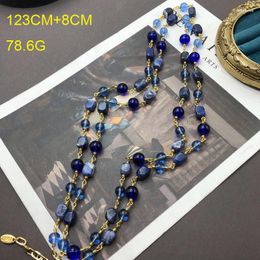 Necklace Earrings Set Vintage Blue Sweater Chain Of French Bohemia National Wind Lapis Can Be Long In Winding