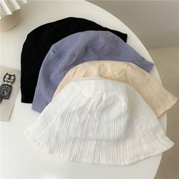 Ins Korean Fisherman Hat Female Spring and Summer Light and Soft Striped Bucket Cap Japanese Simple Sunshade Bob Caps