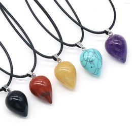 Pendant Necklaces Natural Stone Necklace Drop Shape Rose Quartz Amethyst Agate Opal Yellow Jade For Women Men Jewelry 22x16 Mm