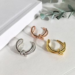 Luxury Fashion Designer fashion Jewellery 316L titanium Adjustable metal knot opening rings rose gold silver double heart ring female Jewellery