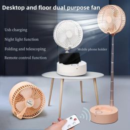 With Remote Control Night Light Fan USB Folding Telescopic Electric Fan 8 Inch Portable Outdoor Camping Desktop Floor Fan