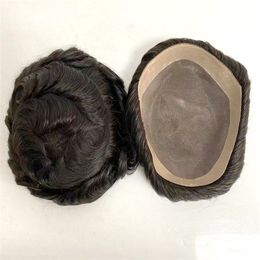 Indian Virgin Human Hair Replacement #1b Black 32mm Wave 6x9 Mono Lace with NPU Toupee for White Men