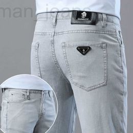 Men's Jeans designer Brand's summer thin denim jeans, men's light Grey slim fit, small straight tube, elastic mid rise, luxury, and casual big shot 6LKF