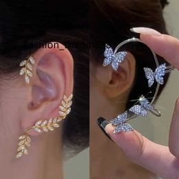 Trendy Long Crystal Tassel Chain Clip Earrings Women Simple Cartilage Butterfly Ear Cuff Earrings Jewellery Gift